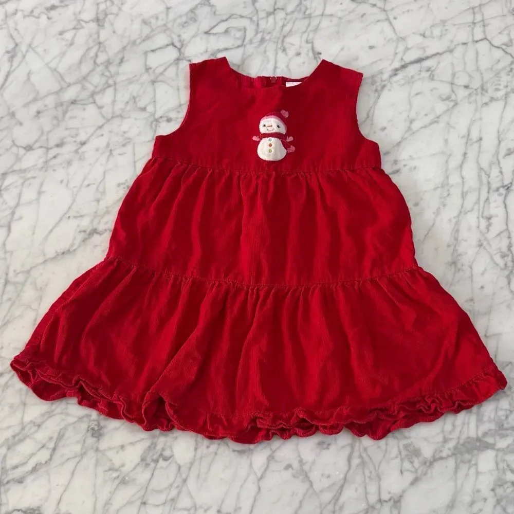 Christmas Gymboree Tiered Corduroy Cotton Snowman Toddler‎ Dress Size 3T